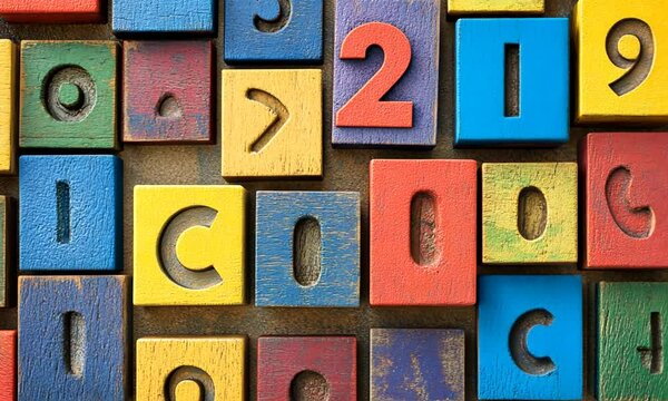 Colorful Wooden Blocks Spelling COOL: A Vintage Alphabet and Number Collection