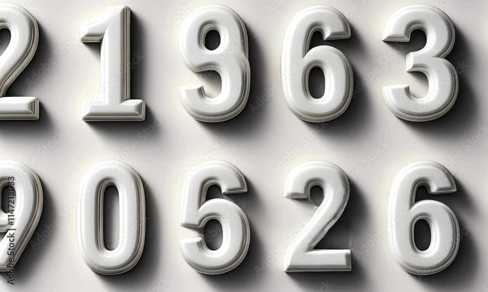 Aufkleber white 3d number set: a collection of embossed digits on a neutral background