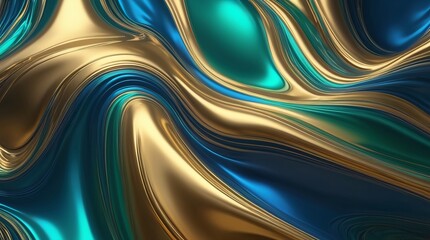 Fototapeta premium Metallic gold and teal abstract waves for luxury design