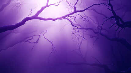 Obraz premium Mysterious deep plum forest misty foggy mountainside ancient twisted tree branches eerie moonlight ambiance whispers of forgotten secrets. Whisper. Illustration