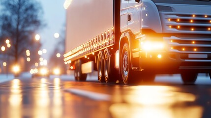 Close-up views of semi-truck wheels and details, highlighting modern design and transportation