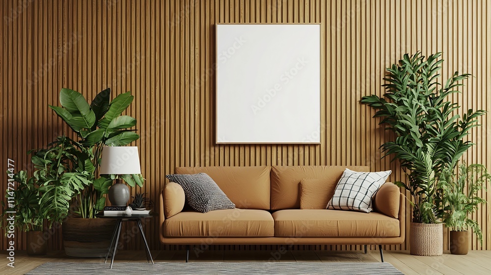 Poster blank white canvas print mockup hanging on a modern textured wall with natural lighting creating a c