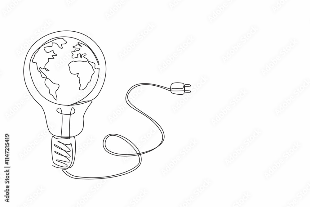 Aufkleber single one line drawing globe in middle of wired bulb lamp. easy examples. unplug the power cord fro