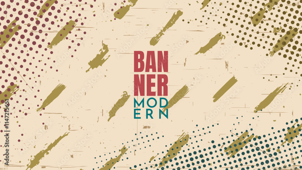 Poster vector illustration. retro color background. flowing color paint brush strokes and halftone dots. dy