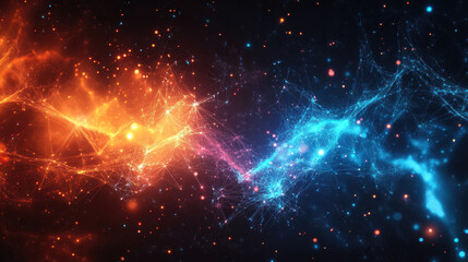 Abstract digital background with glowing connections and network lines on a dark space, a technology concept