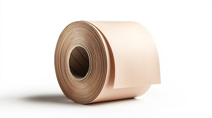 A roll of blank adhesive tape mockup isolated on a clean white surface with soft shadows creating a simple minimal and commercial product presentation