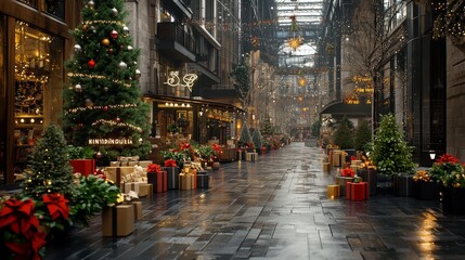 Festive Street with Christmas Tree