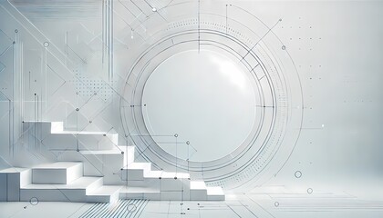 Obraz premium White geometric background with faint gray lines and soft shadowing, clean and futuristic