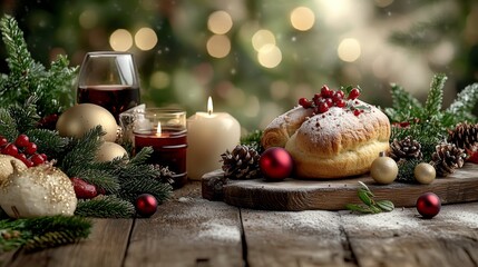 Holiday Table with Pastry and Wine