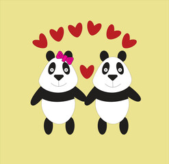 Cute lovely panda couple in valentine's days