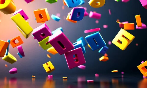 Vibrant 3D Letters Falling: A Colorful Abstract Composition