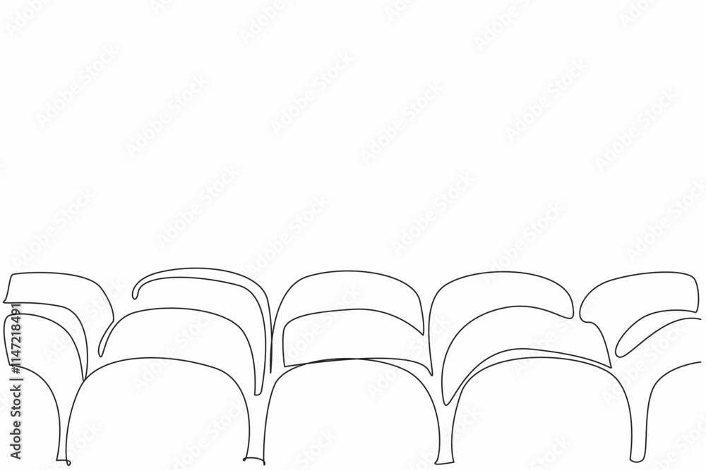 Poster single continuous line drawing rows of theater seats. share the experience of enjoying entertainment