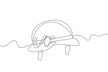 Continuous one line drawing army helmet with dog tag attached to the helmet. Identity that must always be attached. Identifier. Vietnam War Veterans Day. Single line draw design vector illustration