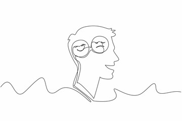 Single continuous line drawing a head containing smile and gloomy emoticons in it. Extreme emotional situations. Mental health is disturbed. World Bipolar Day. One line design vector illustration