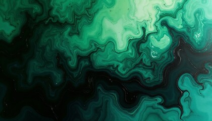 Abstract ink marble background featuring swirling black and emerald green patterns in an artistic design