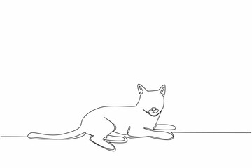 Continuous one line drawing the siamese cat posing casually. Relax time. Lazy to move. Rest after eating a lot. Routine habits. National Siamese Cat Day. Single line draw design vector illustration