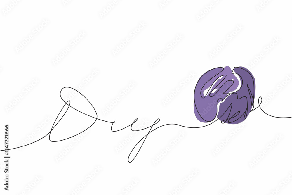 Aufkleber single one line drawing a roll of thread that forms the word diy. a craft that requires free time. h