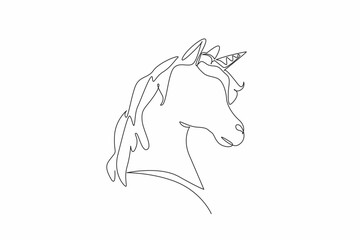 Continuous one line drawing the unicorn head. A symbol that depicts beauty, strength and courage. Folklore. Mythology. Wonderland. National Unicorn Day. Single line draw design vector illustration