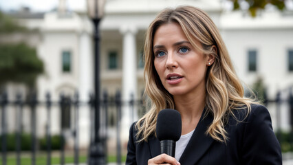 Fototapeta premium Female News Reporter in Front of White House