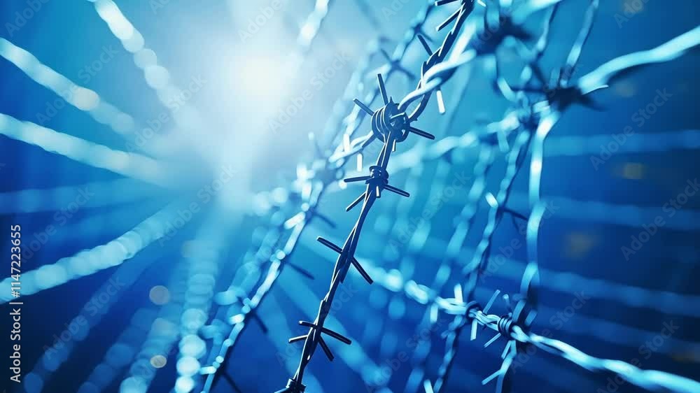 Poster barbed wire reflecting light in a network of interconnected nodes, symbolizing the complexities and 