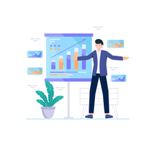 man standing with marketing success achievement diagram