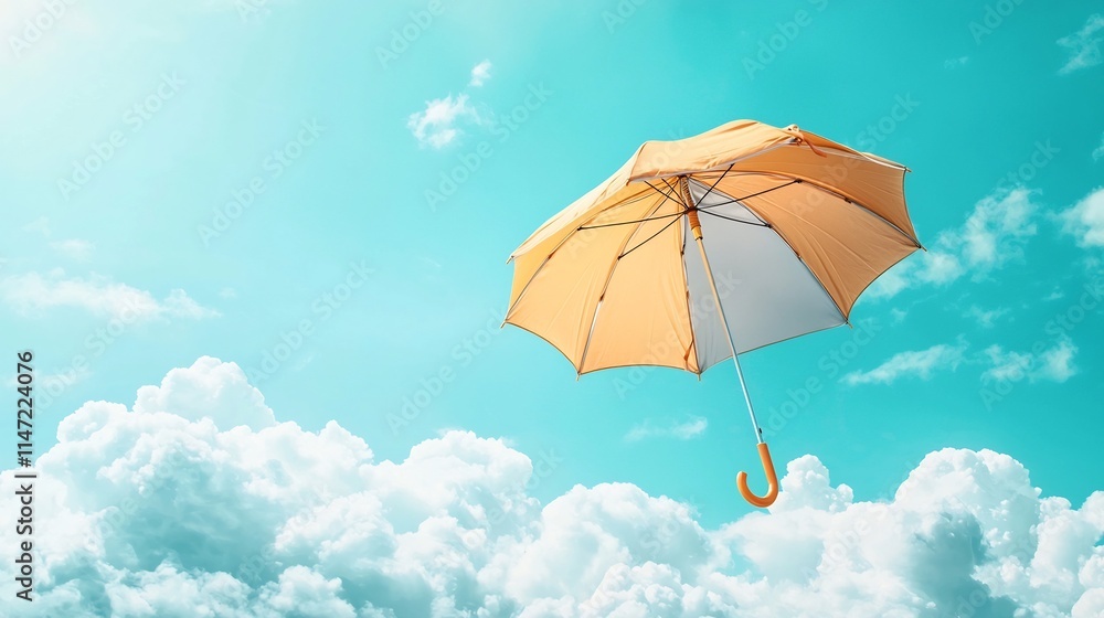 Poster clean and minimalist open umbrella mockup with blank fabric design set against a cloudy and overcast