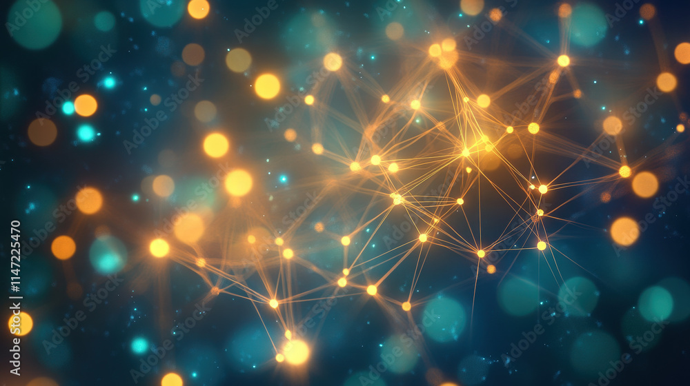 Poster abstract digital background with glowing connections and polygonal mesh lines, representing the conc