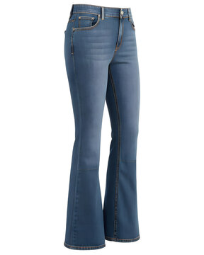 recommend clip art: A fashion model wearing high-waisted flared jeans in a classic blue denim wash. The jeans feature a retro-inspired silhouette and a flattering fit. PNG