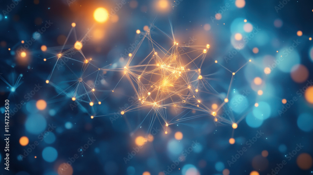 Poster abstract digital background with glowing connections and polygonal mesh lines, representing the conc