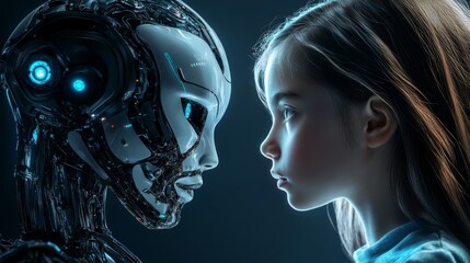 Profile of a humanoid robot with glowing details