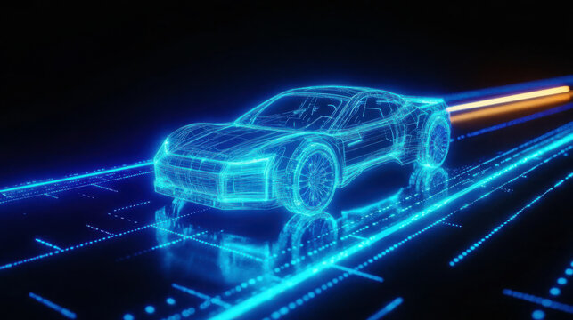 A new type of car on the road, with a blue model frame