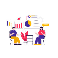 A man and woman discussion of illustrated concept marketing traffic