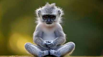 Obraz premium Cute baby monkey sitting in lotus position.