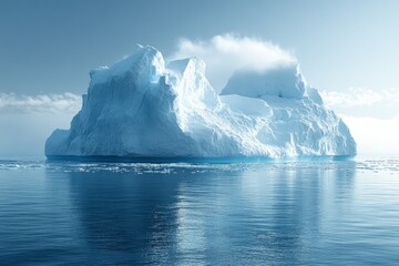 A majestic iceberg floating in calm waters under a serene sky.