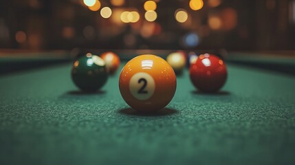 Billiards ball two on green felt table.