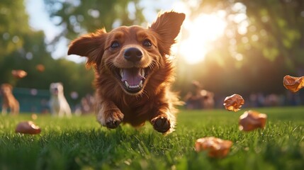 Happy Dog Running at the Park. Generative AI