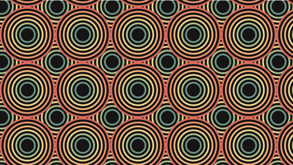 rainbow circle wavy lines  abstract geometric seamless pattern on dark black background, abstract retro stripes pattern 70s style