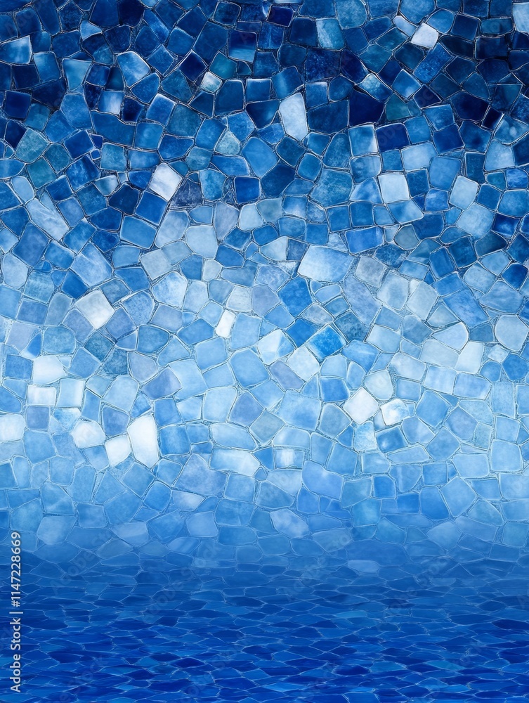 Poster a mosaic pattern featuring various shades of blue, creating a serene and calming effect.