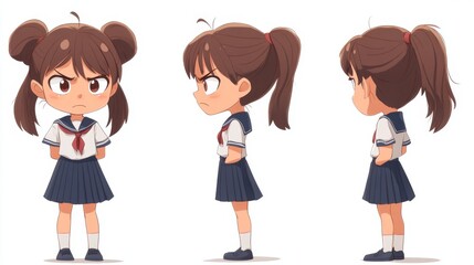 Obraz premium Illustration of twin girls in school uniforms