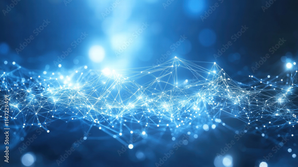 Aufkleber abstract blue background with glowing connection lines and dots, a technology network concept
