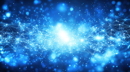 Fototapeta premium Abstract blue background with glowing connection lines and dots, a technology network concept