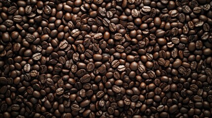 Closeup of roasted coffee beans with rich brown textures