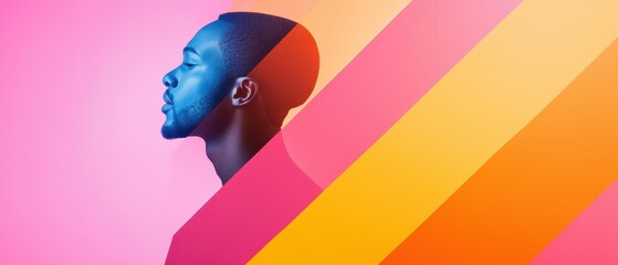 Black History Month abstract art backgrounds concept. Vibrant profile portrait of a man against a colorful backdrop, showcasing modern aesthetics and artistic expression.