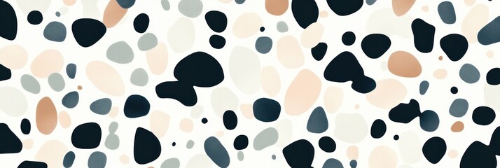 Fototapeta premium Abstract terrazzo pattern with pastel and dark shapes on white background.