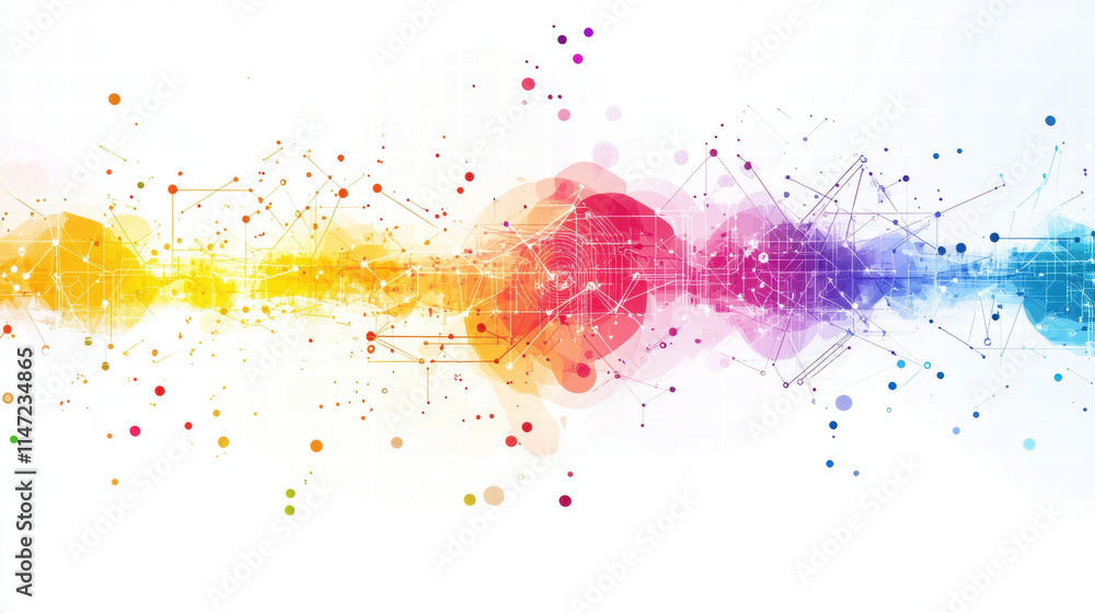 Poster abstract vector background with colorful digital elements and connections on a white backdrop, a tec