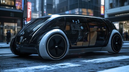 A self-driving car traverses an urban environment, showcasing advanced onboard AI technology in real-time navigation. Generative AI