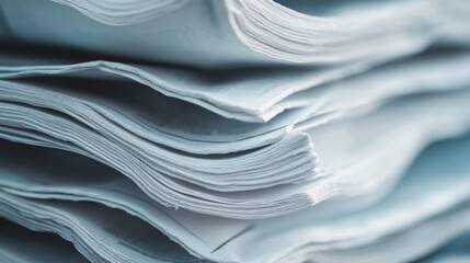 Obraz premium press paper stack macro, environmental portrait style, folded newspaper layers, muted color palette, printed media texture, waste reduction concept, minimal composition focus, soft natural lighting