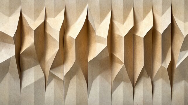 rhythmic paper pleats, sepia brown gradients, vertical linear pattern, industrial texture study, geometric shadows, parallel fold lines, abstract minimalism, architectural paper design