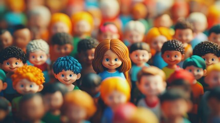 Obraz premium Girl stands out in diverse crowd of people.