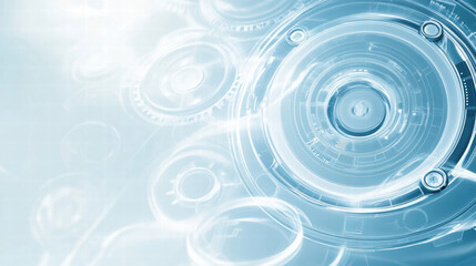 Abstract background with futuristic technology elements, blue and white color scheme, white circular shapes on a light blue background